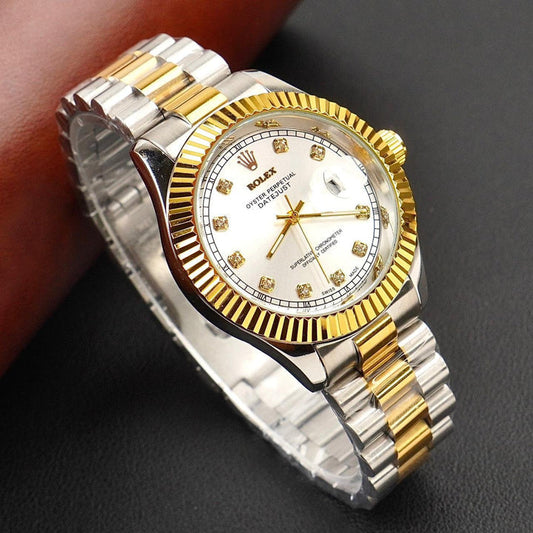 Rolex Golden Silver with Lining stainless steel watch