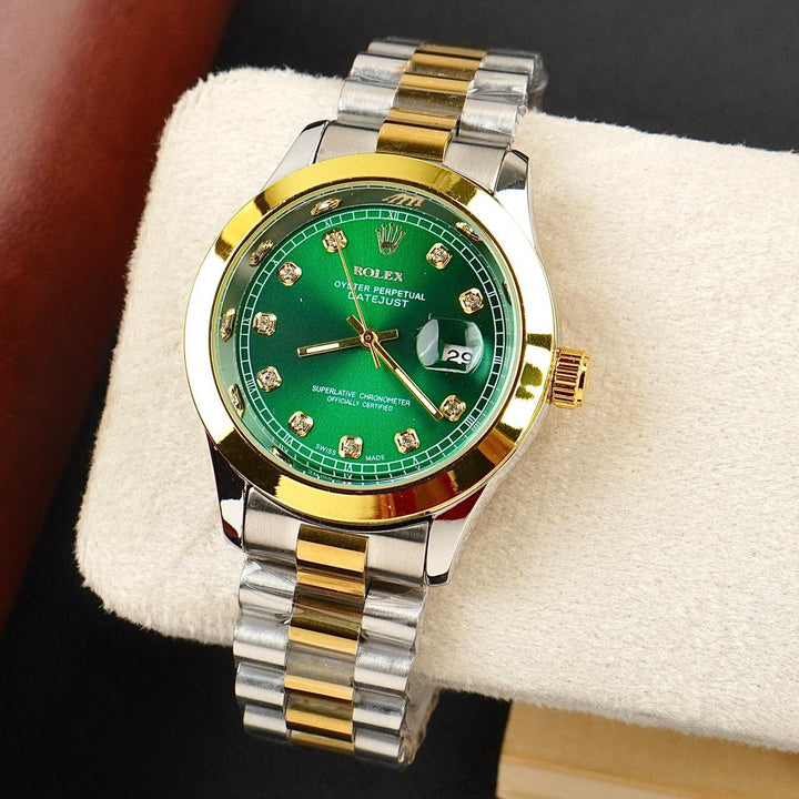 Men - Date Only - Two Tone Green Dial Watch