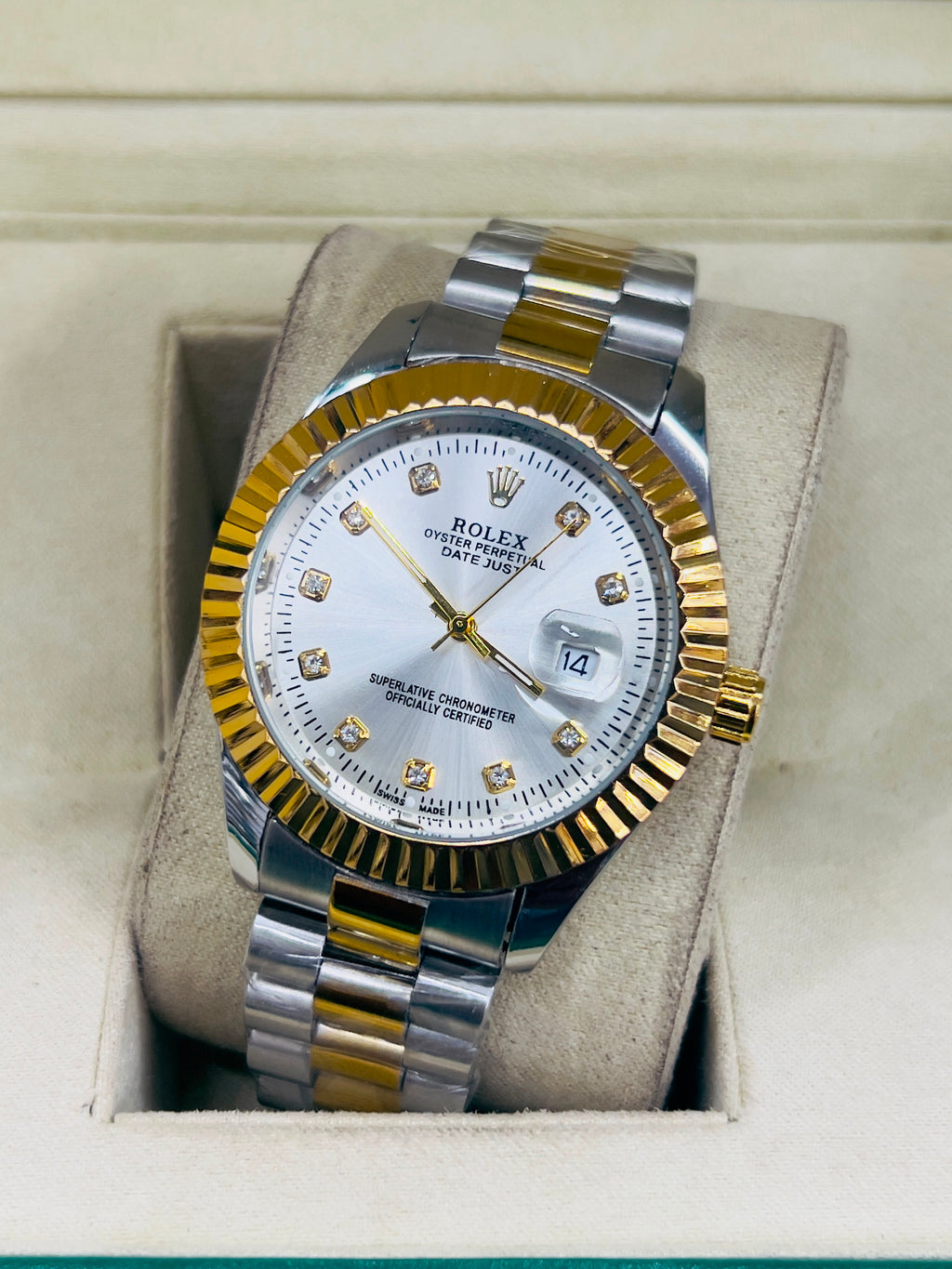 Men - Date Only - Two Tone Lining White Dial
