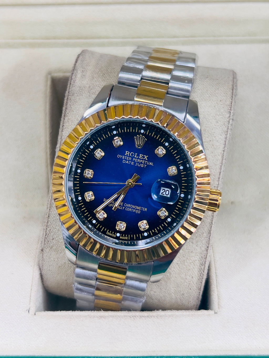 Men - Date Only - Two Tone Lininig Blue Dial