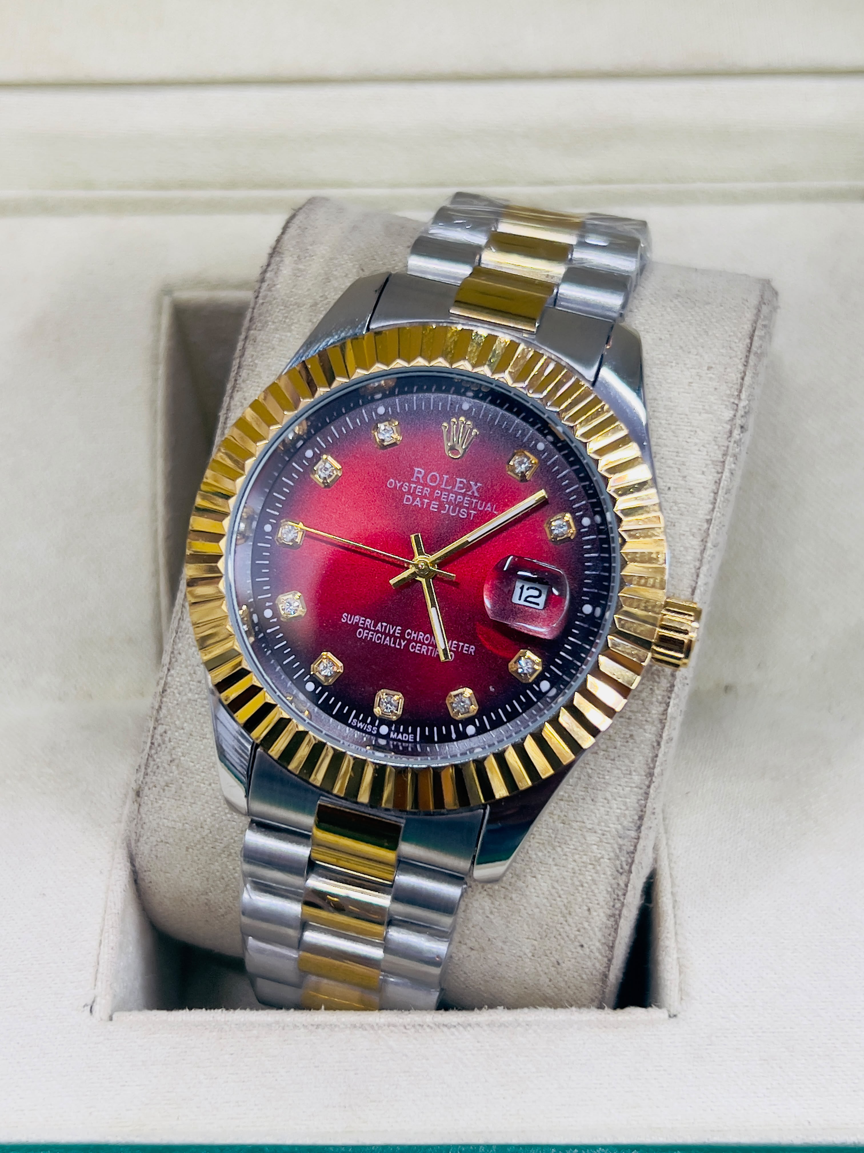 Men - Date Only - Two Tone Lininig Red Dial