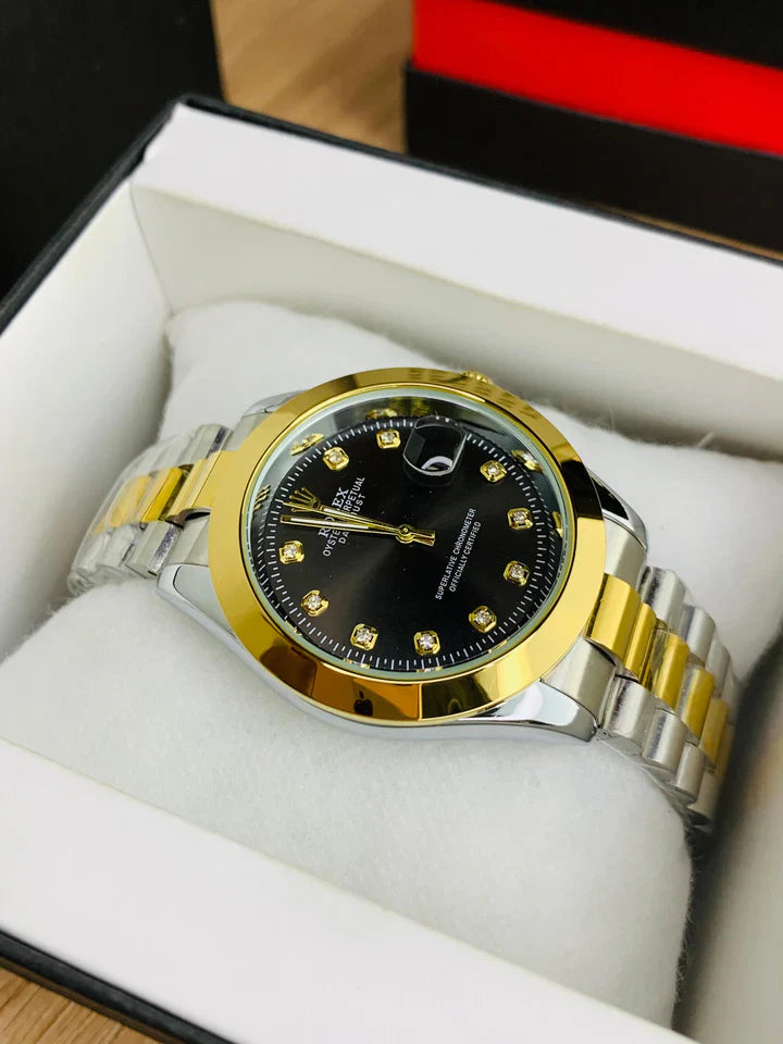 Men - Date Only - Two Tone Black Dial Watch