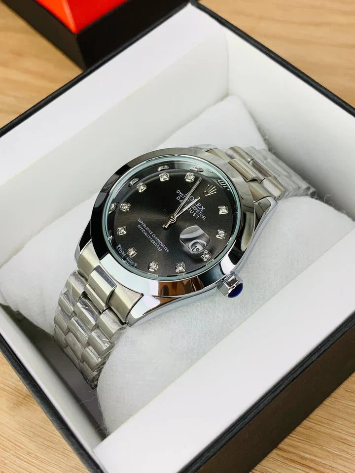 Men - Date Only - Silver Black Watch