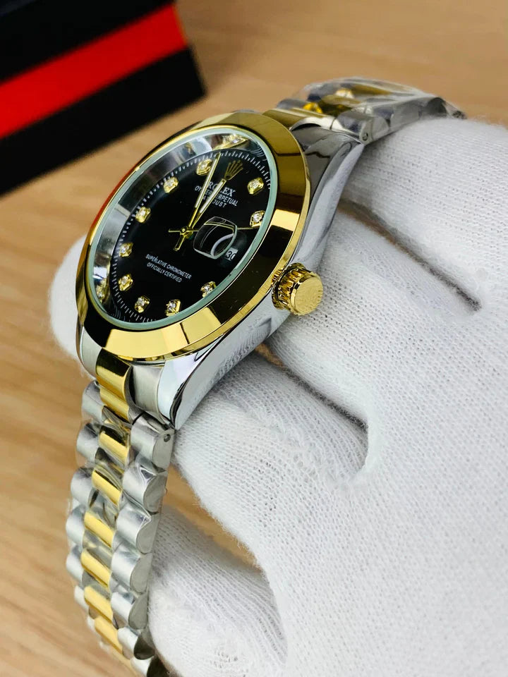 Men - Date Only - Two Tone Black Dial Watch