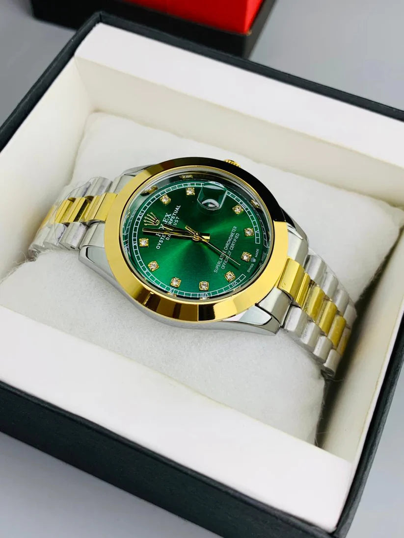 Men - Date Only - Two Tone Green Dial Watch
