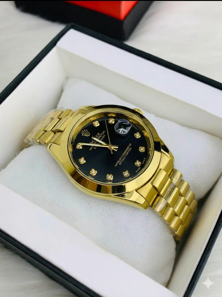 Men - Date Only - Golden Black Dial Watch